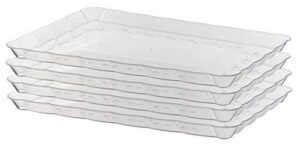 exquisite 6 pack of 9 inch. x 13 inch. rectangle premium disposable plastic serving tray set - clear serving trays with a classic wave design around the edges uses: all occasions