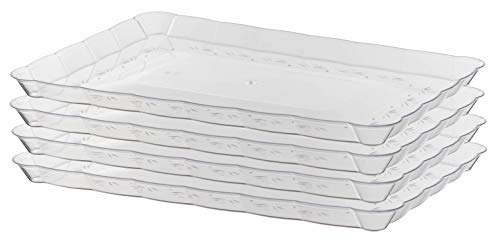 Exquisite 6 Pack of 9 Inch. x 13 Inch. Rectangle Premium Disposable Plastic Serving Tray Set - Clear Serving Trays with a Classic Wave Design around the Edges Uses: all Occasions