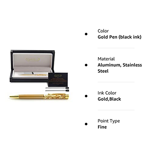 Superiore Senna Italian Black Ink Gold Pen - Gift Box Luxury Pen with Real 24K Gold Flakes and 2 Ink Cartridges - Cute, Fancy Pens for Wedding, Gold Office Supplies for Women, Desk Gifts for Men