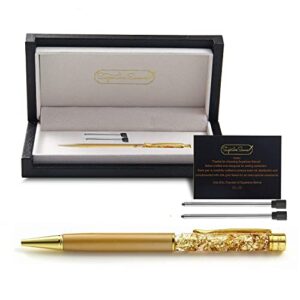 superiore senna italian black ink gold pen - gift box luxury pen with real 24k gold flakes and 2 ink cartridges - cute, fancy pens for wedding, gold office supplies for women, desk gifts for men