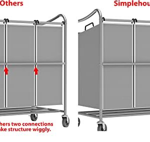 SimpleHouseware Heavy-Duty 3-Bag Laundry Sorter Cart, Silver