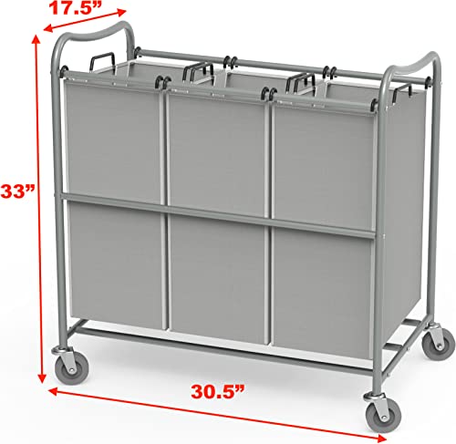 SimpleHouseware Heavy-Duty 3-Bag Laundry Sorter Cart, Silver