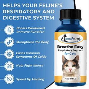 BestLife4Pets | Breathe Easy for Cat | Improve Your Cats Respiratory Systems and Breathing| Cat Antihistamine for Sneezing and Nose Congestion | 450 Pills