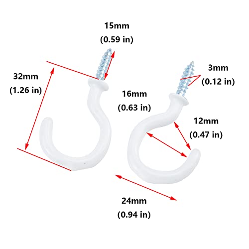 Antrader 50 Pack White Vinyl Coated Screw-in Ceiling Hooks Nickel Plated Metal Cup Hooks 1-4/5 Inch Long