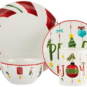 American Atelier Holiday Dinnerware Set – 16-Piece Christmas-Themed Stoneware Dinner Party Collection w/ 4 Dinner Plates, 4 Salad Plates, 4 Bowls & 4 Mugs – Unique Gift Idea for Christmas or Birthday