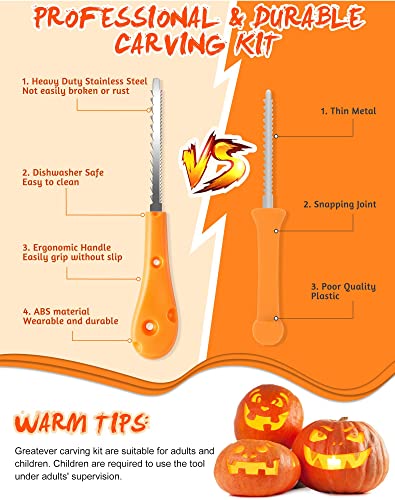 Greatever Halloween Pumpkin Carving Kit,Professional and Heavy Duty Stainless Steel Tools,Pumpkin Carving Set with Carrying Case(7pcs)