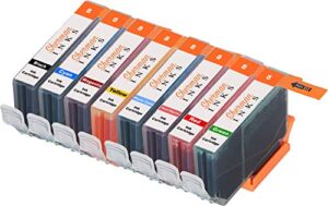 sherman replacement ink cartridge 8 pack cli8 for printer: canon pixma pro 6000 pixma pro 6500 pixma pro9000 pixma pro9000 mark ii