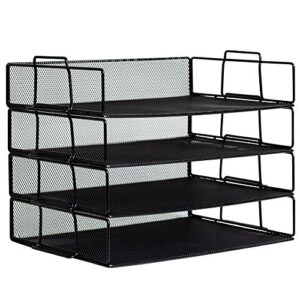 Klickpick Office 4 Tier Stackable Heavy Duty Metal Desktop Letter Tray File Organizer Sorter Desk Document Organizer Shelf Tray Magazine Holder Paper File Newspaper Organizer Tray (Black)