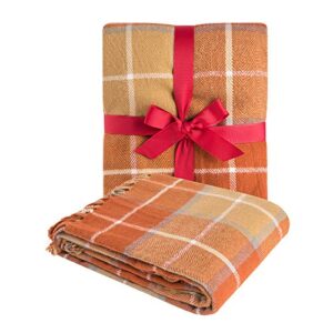 g lake orange plaid blanket throw acrylic soft reversible dyed fringed bed blanket gift for christmas decorations 50" w x 67" l-pumpkin orange