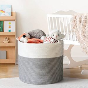 Goodpick Cotton Rope Basket with Handle for Baby Laundry Basket Toy Storage Blanket Storage Nursery Basket Soft Storage Bins-Woven Basket, 15'' × 15'' × 14.2''