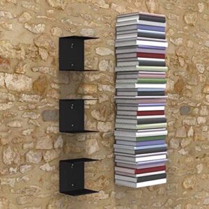 CraftVatika Metal Book Shelf Invisible Wall Mount Bookshelves for Home Office Study Room(Set of 3, Black)