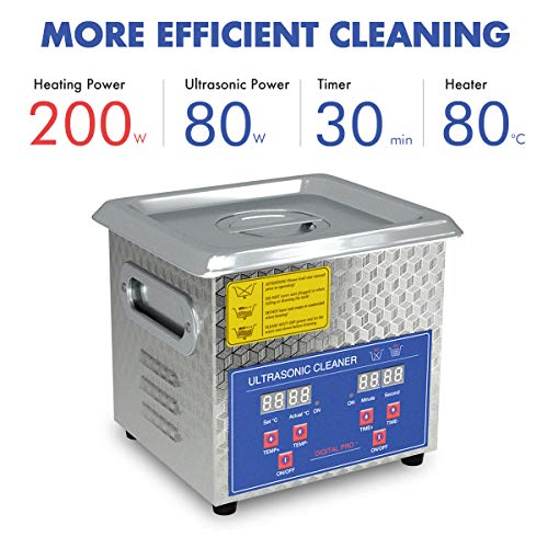 Ultrasonic Cleaner 200W Heated Parts Cleaner 2L (1.5L liquid capacity