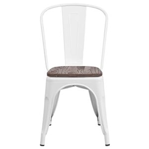 Flash Furniture Perry Metal Stackable Chair with Wood Seat, 1 Pack, White