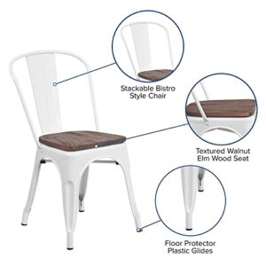 Flash Furniture Perry Metal Stackable Chair with Wood Seat, 1 Pack, White