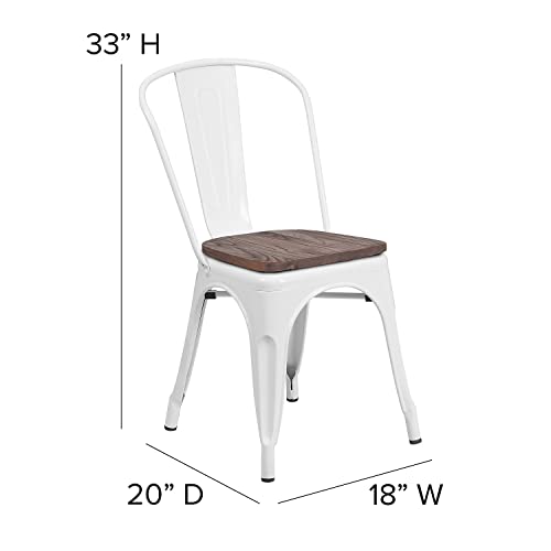 Flash Furniture Perry Metal Stackable Chair with Wood Seat, 1 Pack, White