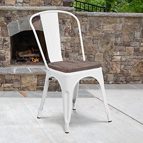 Flash Furniture Perry Metal Stackable Chair with Wood Seat, 1 Pack, White