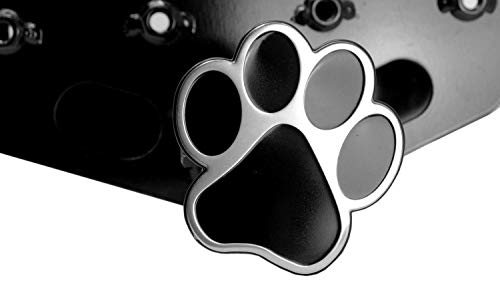 Dog Animal Paw Foot Emblem Metal Trailer Hitch Cover (Fit 2" Receivers, Chrome/Black)