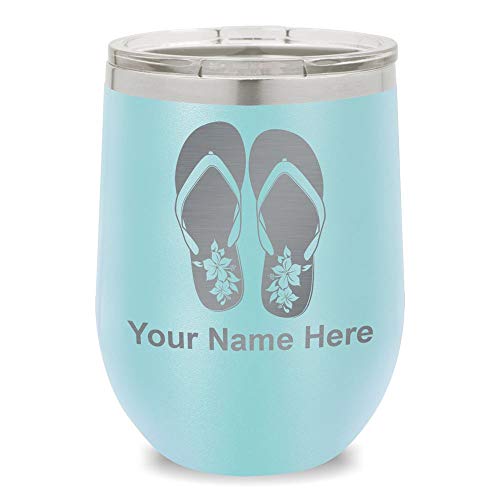 SkunkWerkz Wine Glass Tumbler, Hawaiian Beach Sandals, Personalized Engraving Included (Light Blue)