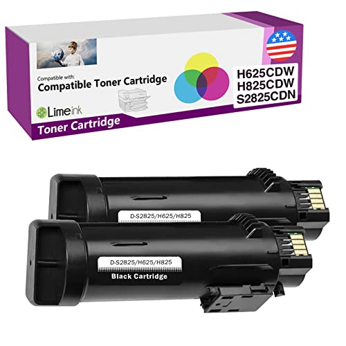 Limeink 2 Black Compatible Replacement Cartridges for Dell H625cdw H825cdw S2825cdn High Yield Laser Toner Cartridges for Smart Color Printers H625 H825 s2825 Ink