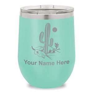 skunkwerkz wine glass tumbler, cactus, personalized engraving included (teal)