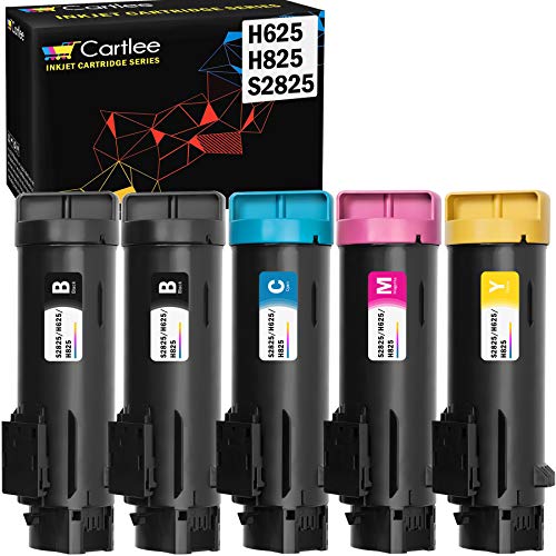Cartlee 5 Compatible Toner Cartridges Replacement for Dell H825 Toner H625cdw S2825 MFP H625CDW S2825CDN H625 CDW H825cdw Smart Color Printer Ink (2 Black, 1 Cyan, 1 Magenta, 1 Yellow)