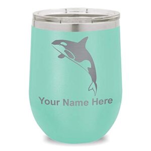 skunkwerkz wine glass tumbler, killer whale, personalized engraving included (teal)