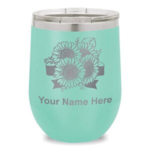 skunkwerkz wine glass tumbler, sunflowers, personalized engraving included (teal)