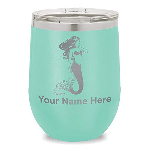 SkunkWerkz Wine Glass Tumbler, Mermaid, Personalized Engraving Included (Teal)