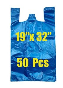 royal 7 50ct jumbo/extra large plastic grocery reusable t-shirts carry-out 19x10x32 bags (blue, 50)