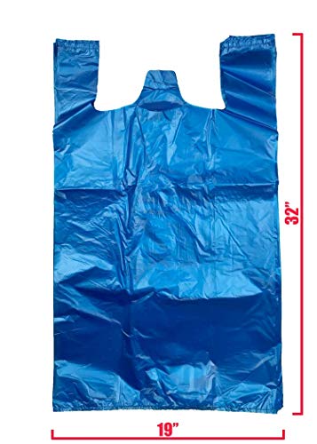 ROYAL 7 50CT Jumbo/Extra Large Plastic Grocery Reusable T-shirts Carry-out 19x10x32 Bags (BLUE, 50)