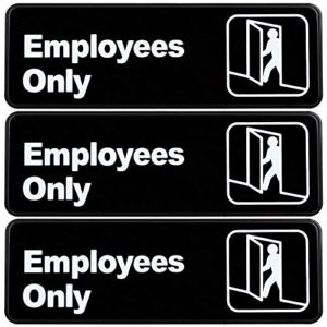 excello global products employees only sign: easy to mount informative plastic sign with symbols 9"x3", pack of 3 (black)