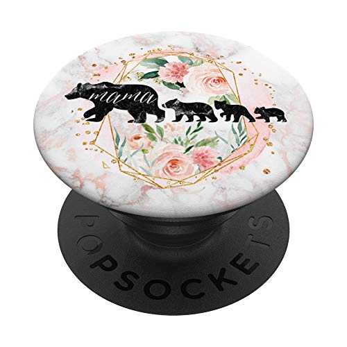 Mama Bear Three Cubs Blush Pink Watercolor Floral PopSockets PopGrip: Swappable Grip for Phones & Tablets