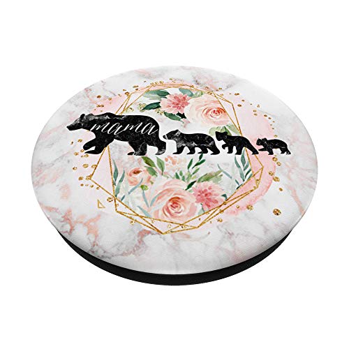 Mama Bear Three Cubs Blush Pink Watercolor Floral PopSockets PopGrip: Swappable Grip for Phones & Tablets