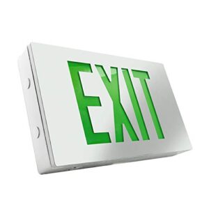 etoplighting die cast exit sign led light panel, aluminum brushed with green lettering, wall and ceiling mount with battery back-up, k-tem-fd3dg