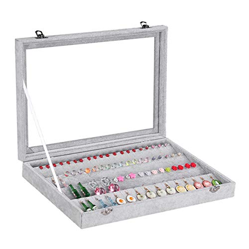 AUTOARK Ice Velvet Clear Lid 55 Pairs Earring Tray Showcase Display Organizer,AJ-024