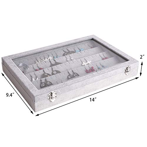 AUTOARK Ice Velvet Clear Lid 55 Pairs Earring Tray Showcase Display Organizer,AJ-024