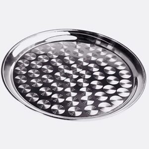 18" stainless steel round tray with swirl pattern, serving / display tray by tezzorio