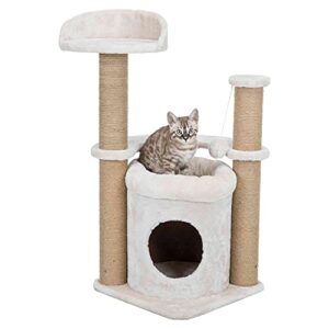 trixie 32.7-in. nayra cat tree with jute scratching post, large condo, dangling cat toy, greige-brown