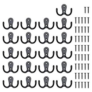 oushinan 21 pieces double prong robe hook rustic hooks retro cloth hanger coat hanger wall mounted hook with 42 pieces screws (black color)