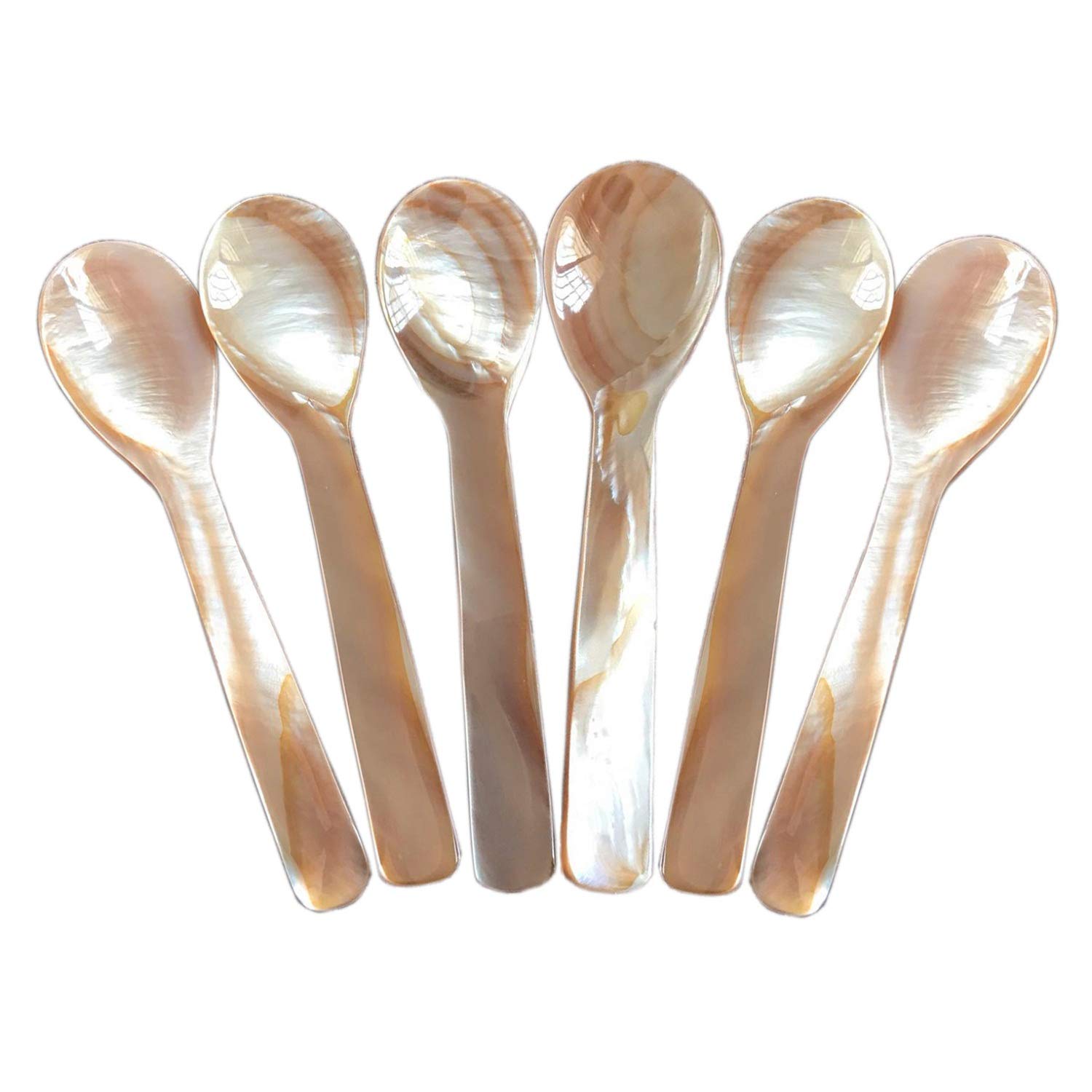 DUEBEL Set of 6 Mother of Pearl 3.55′′ Caviar Spoons for Caviar Serving or Egg Serving