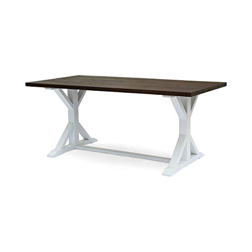 Great Deal Furniture Mayo Rustic Farmhouse Acacia Wood Dining Table, Dark Brown and White