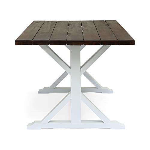 Great Deal Furniture Mayo Rustic Farmhouse Acacia Wood Dining Table, Dark Brown and White