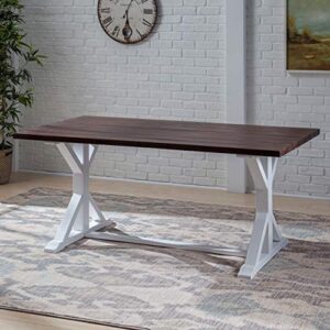 Great Deal Furniture Mayo Rustic Farmhouse Acacia Wood Dining Table, Dark Brown and White