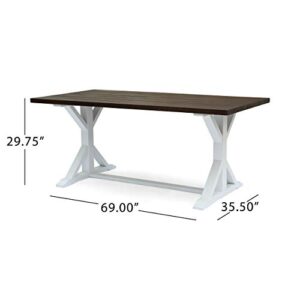 Great Deal Furniture Mayo Rustic Farmhouse Acacia Wood Dining Table, Dark Brown and White