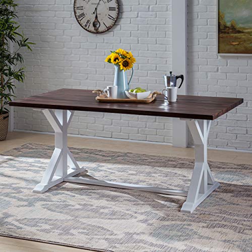 Great Deal Furniture Mayo Rustic Farmhouse Acacia Wood Dining Table, Dark Brown and White