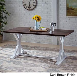 Great Deal Furniture Mayo Rustic Farmhouse Acacia Wood Dining Table, Dark Brown and White