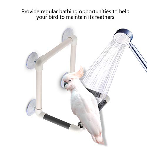 Bird Parrot Shower Perch, Portable Birds Bath Stand Toy with 4 Suction Cups, Plastic Parrot Window Shower Wall Rack Platform for Parakeet Lovebirds Macaw Cockatiel Cockatoo, White