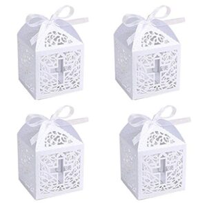 sohapy 50pcs baptism christening favor boxes candy boxes bag gift box baby shower favor for baby cute birthday decoration shower party decoration supplies (white)