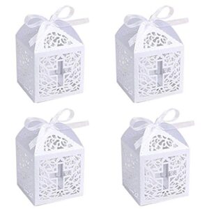 Sohapy 50Pcs Baptism Christening Favor Boxes Candy Boxes Bag Gift Box Baby Shower Favor for Baby Cute Birthday Decoration Shower Party decoration Supplies (white)