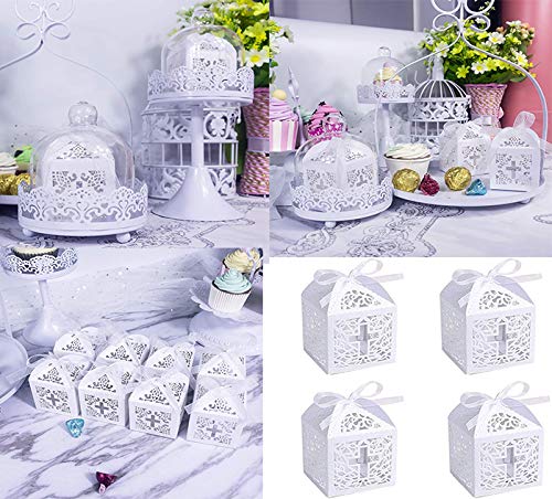 Sohapy 50Pcs Baptism Christening Favor Boxes Candy Boxes Bag Gift Box Baby Shower Favor for Baby Cute Birthday Decoration Shower Party decoration Supplies (white)